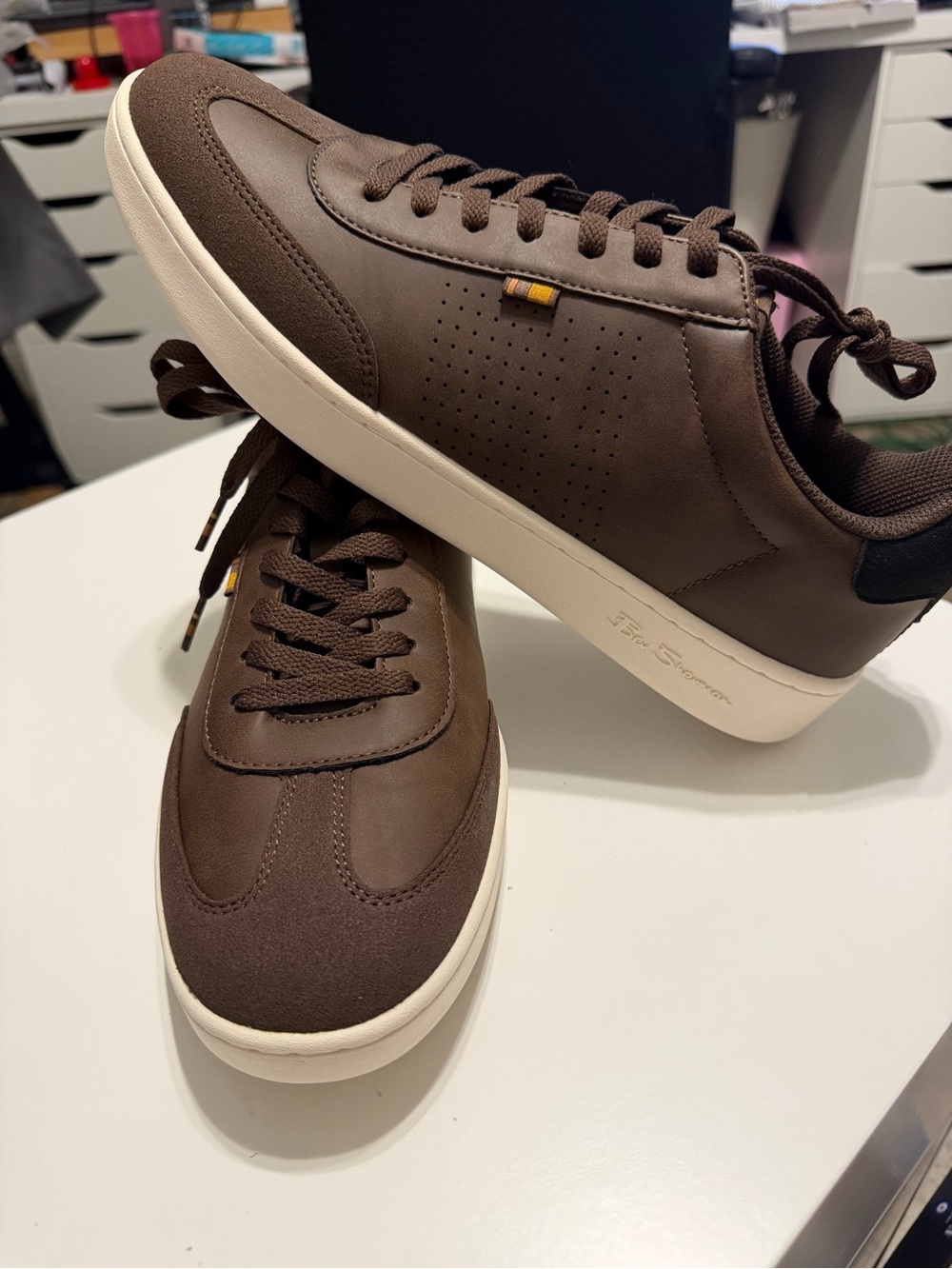 Ben Sherman Brown Low-Top Leather & Suede Sneakers with White Sole